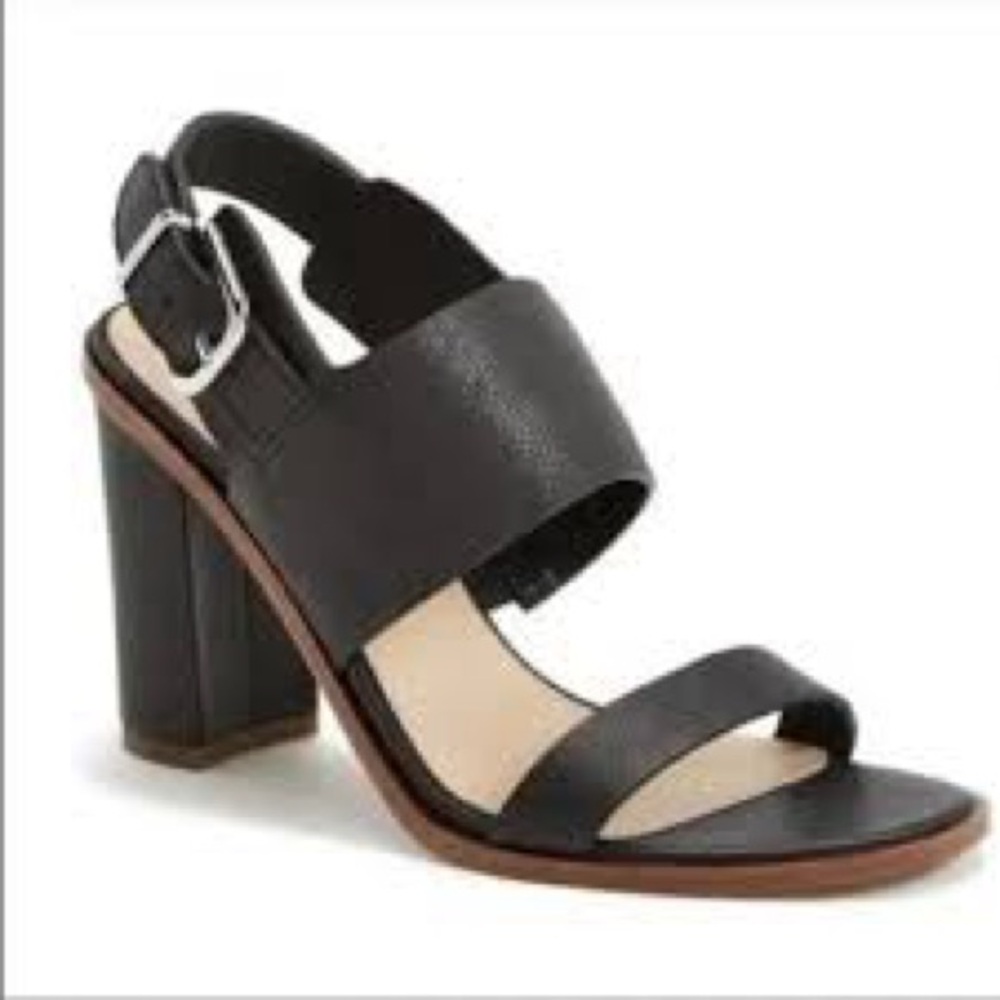 Via Spiga Black Leather Block Heels‎ Sandals Classic Neutral Size 8.5 Women’s